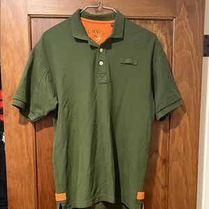 Orvis Men's Olive Green Polo with Orange Accents